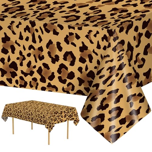 2 Pcs Cheetah Print Table Cloth - Plastic Leopard Tablecloth Disposable Rectangle Brown Cheetah Table Covers for Jungle Animal Leopard Print Birthday Party Supplies Table Decorations 54x108 Inch