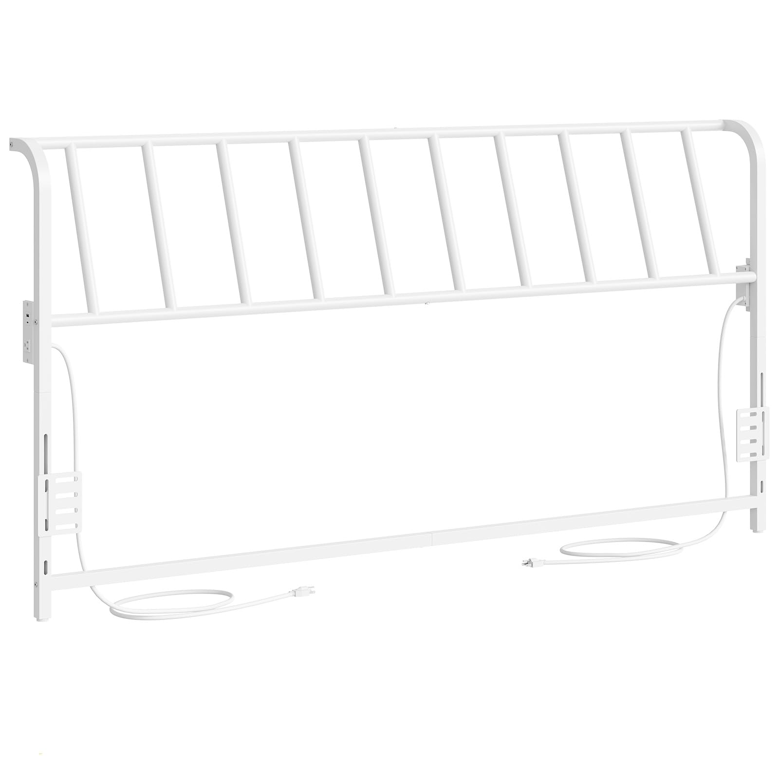 MAHANCRIS King Size Headboard Only, Metal Headboard with 2 Power Strips, 95 Degrees Reclining Backrest with Bed Frame Adapters, Easy Assembly, White