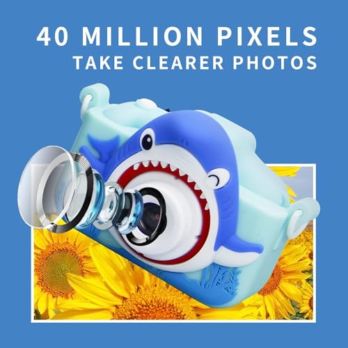 Image of Digital Mini Camera for Kids (Ages 3-12) - Fun Unicorn Silicone Cover, Perfect Toy for Boys & Girls (Shark-Blue)