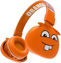 Fone de Ouvido Bluetooth Infantil Mostrinhos Sem Fio Kids - 8 Modelos Divertidos com Conexão Bluetooth e Cabo Auxiliar, Ajuste de Altura e Design Dobrável - Conforto e Diversão (Laranja)