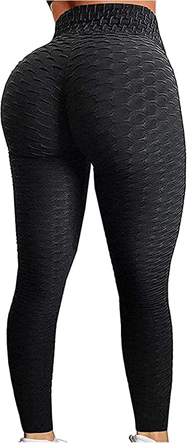 AEEZO Booty Leggings for Women Textured Scrunch Butt Lift Yoga Pants Slimming Workout High Waisted Anti Cellulite Tights