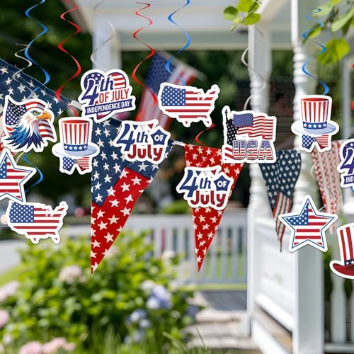 Image of 16pcs 4th of July Hanging Swirls Decorations Fourth of July Swirls Ceiling Streamers Decor American Flag Stars Hanging Swirls for Indepence Day Themed Patriotic Party Deocr Supplies