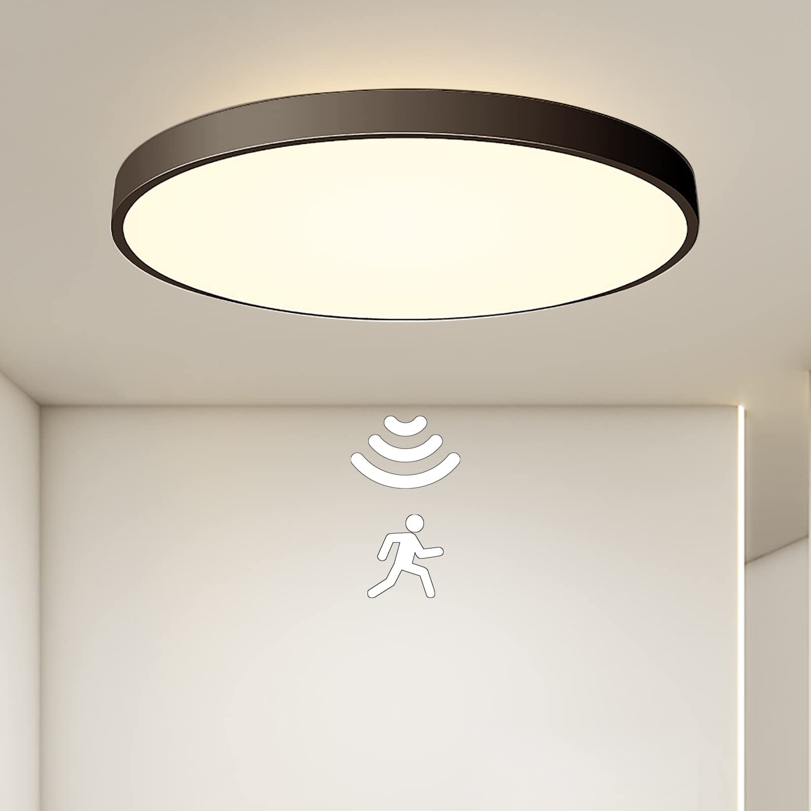 BVCL LED Ceiling Lamp with Motion Detector, 18W Sensor Ceiling Lamp 1800LM Φ30*5cm, for Garage, Stairs, Cellar, Corridor, Balcony, Hallway (Color : Warm White 3000K)
