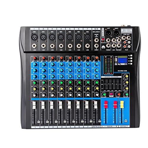 Mesa de mezclas, mezclador profesional de sonido estéreo de 8 canales, ecualizador de cinco bandas, Bluetooth, USB, grabación, KTV, idioma del campus, conferencias, estudio de grabación