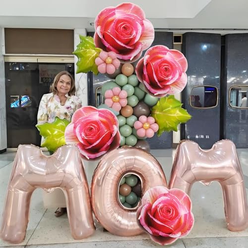 Image of Rose Balloons Pink Flower Balloons for Rose Party Decorations Floral Birthady Party Decor Two Dozen Roses Birthday Theme Party Decorations Floral Baby Shower Fairy Alice Decorations Valentines Day