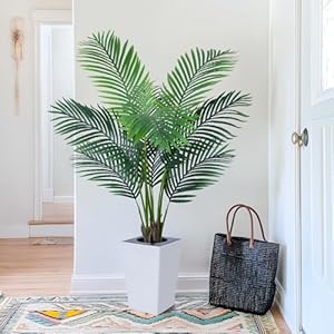 Fake Palm Tree Indoor 5FT - Artificial Plants with White Tall Planter - Tall Faux Tropical Areca with Lifelike Leaves Floor Plant -Silk Plant Artificial for Home Office Decor Fake Palm Tree Indoor 5FT Artificial Plants with White Tall Planter Tall Faux Tropical Areca with Lifelike Leaves Floor Plant Silk Plant Artificial for Home Office Decor