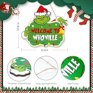 Whoville Merry Christmas Welcome Sign - Hanging Door Decor for Holiday Xmas Tree Whoville Merry Christmas Welcome Sign Hanging Door Decor for Holiday Xmas Tree