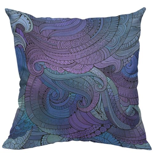 TKS MITLAN Paisley Flower Pillow Cover 18x18 inch Purple and Blue Swirl Wave Graphic Pillows Decorative Throw Pillows Farmhouse Decor for Home Cushion Case
