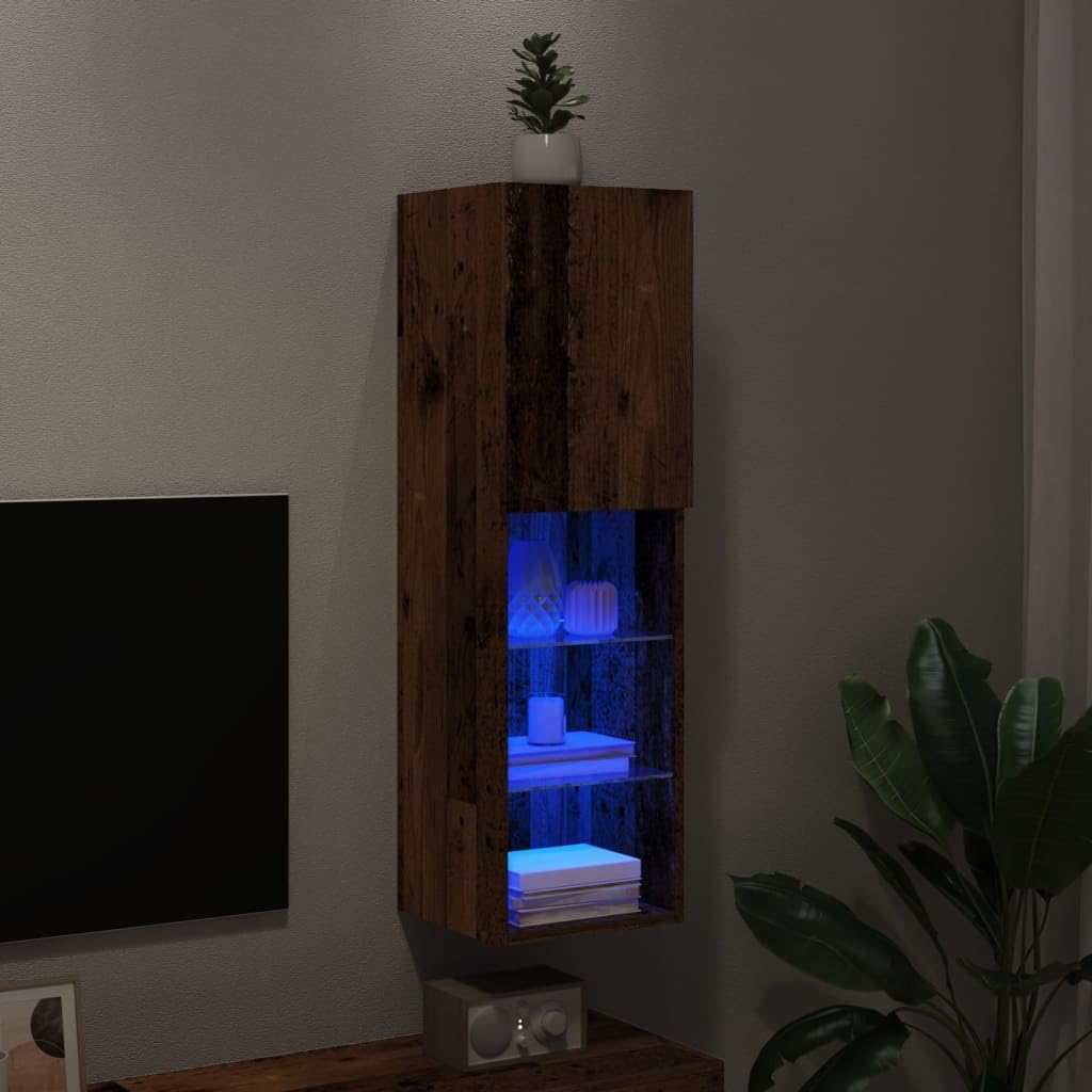 Mobile TV in Derivati ​​del Legno (30,5x30x102 centimetri) | Portaoggetti multimediale montato a parete, ripiani in vetro, illuminazione che cambia colore per soggiorni