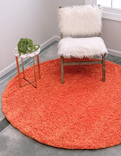 Unique Loom Solid Shag Collection Area Rug (5' 3" Round, Tiger Orange)