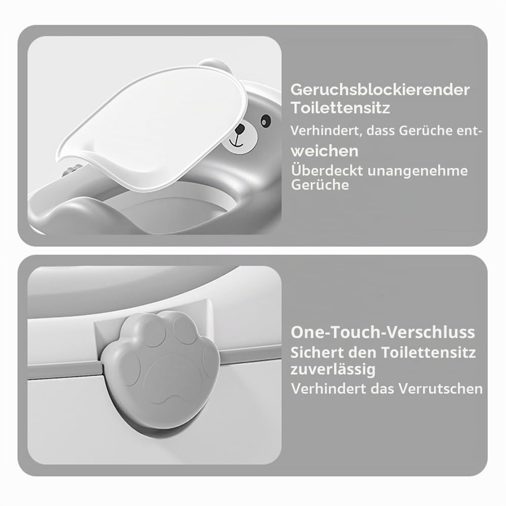 Töpfchentraining-Toilettensitz für Kleinkinder, multifunktionales tragbares Töpfchen mit Spritzschutz, verstaubares Design mit Fußhocker, minimalistischer schlanker Optik, leicht zu reinigen (Grau)