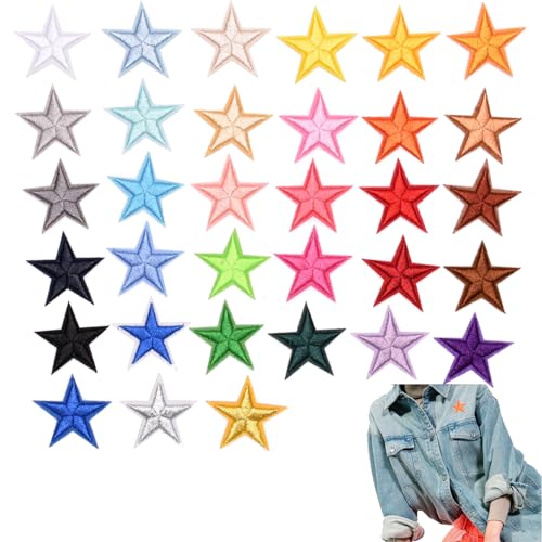 33 Pezzi Toppa Termoadesiva Con Stelle Con Lustrini,Toppe Termoadesive Adulto Piccole,Toppe Adesive Per Tessuti Adulti,Da Applicare Con Il Ferro o Da Cucire,Per Accessori Giacche,Cappelli,Zaini,Jeans