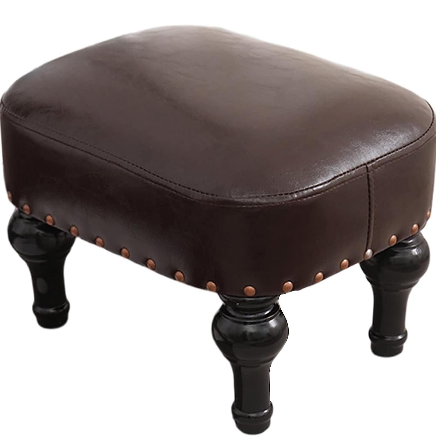 DiicMa Small Footstool Ottoman Leather Upholstered Footrest Wooden Foot Rest Stool Sofa Stool for Foot Rest for Living Room (Color : Dark Brown)