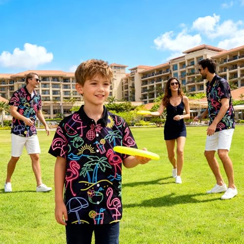 Image of uideazone Boys Hawaiian Shirts Novelty Printed Funky Short Sleeve Button Down Shirt Kids Aloha Luau Shirt 7-14T