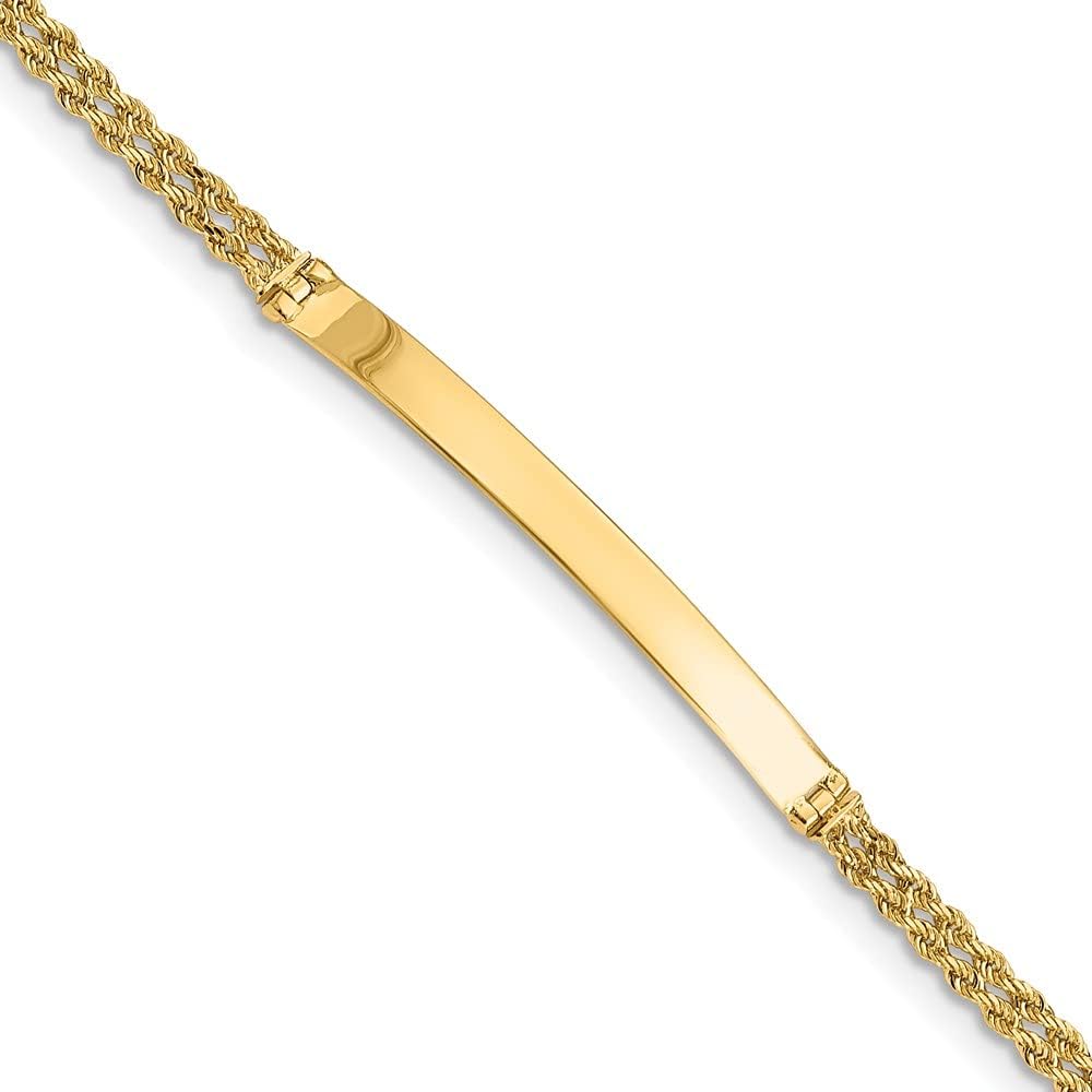 Solid Engravable Personalized Custom 14K Yellow Gold Two Strand Rope ID Bracelet For Men or Women Length 7 inches Width 5 mm