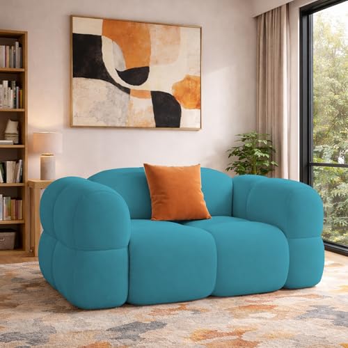 Image of Casaliving Vetras Modern Velvet Bubble Cloud Sofa, Tufted Design Upholstered 1 Seater Sofa Set for Living Room, (Turquise Colour) Premium Velvet Fabric Sofa