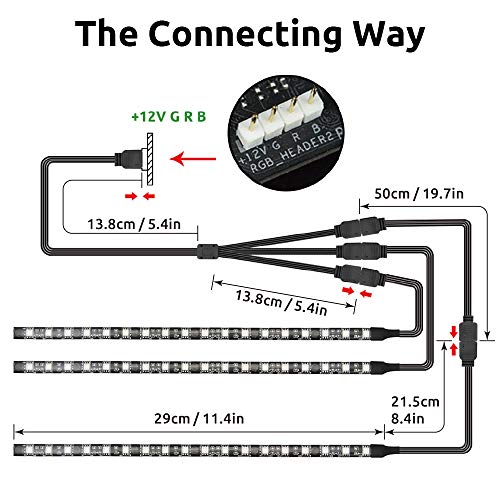 Image of PC RGB Strip - 3pcs 5050 Magnetic PC LED Strip, Computer Case LED Light Strips for M /B with 12v 4pin RGB Header Compatible with Asus Aura Asrock RGB Led Gigabyte RGB Fusion MSI Mystic Light
