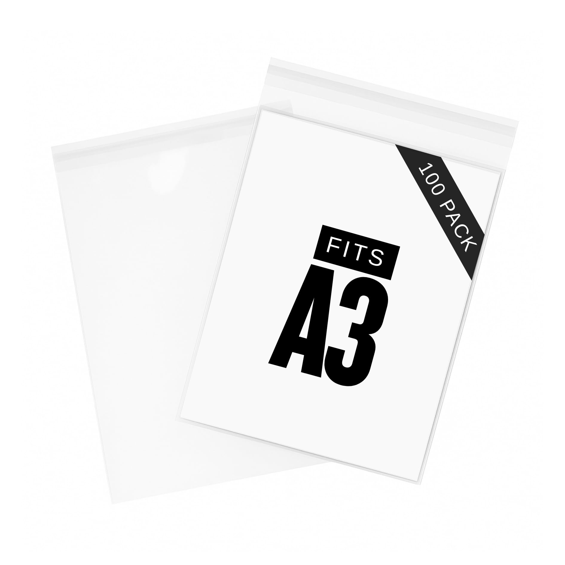 Hntr Clear Hntr® A3 Cellophane Bags | 100 Pack | 305 × 425 Mm | Self Seal A3 Cello Bags | 40 Micron Opp