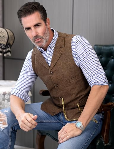 Image of Ceehuteey Mens Suit Vest Waistcoat Tweed Retro V Neck Wool Herringbone for Prom