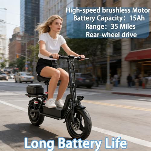 Image of 14 inch Folding Electric Bike for Adults, 500W Motor, 25 MPH Top Speed, 48V 15Ah Battery, 35 Miles Range, Tubeless Tires, Rear Drive E-Bike, Dual Disc Brakes, Compact Commuter Bicycle