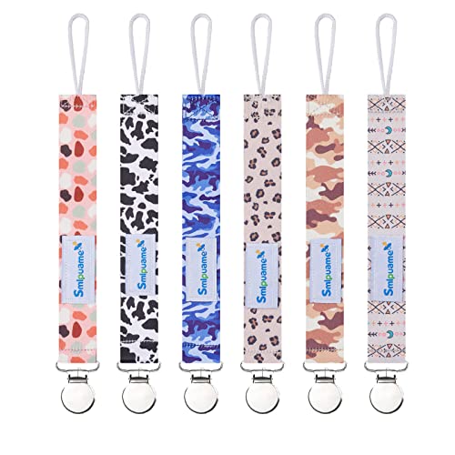 Image of Smlpuame Pacifier Clip for Baby Boys Girl,6 Pack Stylish Binky Clips Strap,Paci Holder with Metal Clips Universal Lightweight Fits Most Pacifiers Teeher Toy,Baby Gifts(Boho & Leopard & Camo)