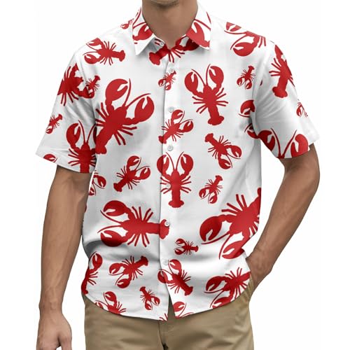 HUNTFAMI Men's Hawaiian Beach Shirt with Flamingo Shirt Men Print - Short Sleeve Linen Button Down