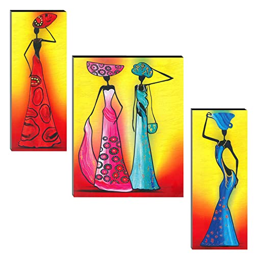 Image of Indianara Set of 3 Modern Art MDF Art Painting (0005FL) without glass 4.5 X 12, 9 X 12, 4.5 X 12 INCH