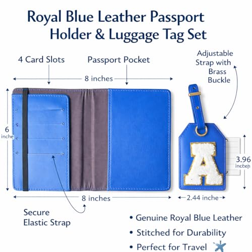 Image of Passport Cover & Bag Tag Combo | Personalized Initial Alphabet Custom A-Z Name Initial | Fits Standard Passports | Travel GiftIdeal Travel Gift for Women, Girls & Couples(Royal Blue)