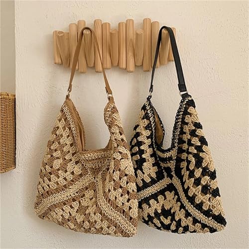 Women's Woven Straw Shoulder Bag Popular Medium Size Handbag with Handle for Beach Vacation for Café, Beach4
