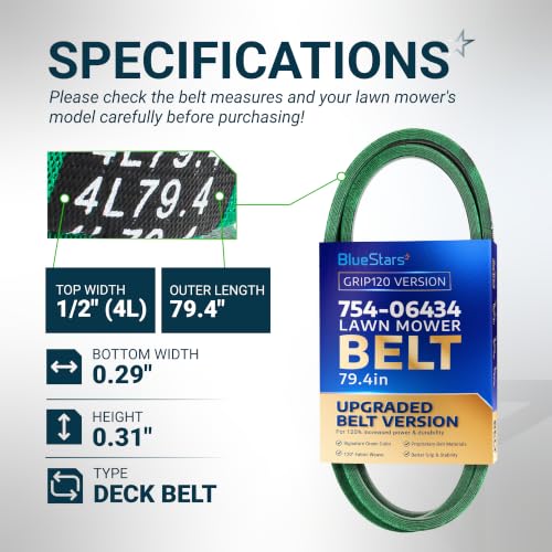 Image of [Upgraded Grip120] BlueStars 754-06434 Deck Belt | Aramid Cord | 1 /2x79.4 | For 36 Inch Deck Troy Bilt 36 Pony 36T Pony 36B Craftsman T85 T100 Mowers - Replaces CMXGZAM501100 490-501-M100