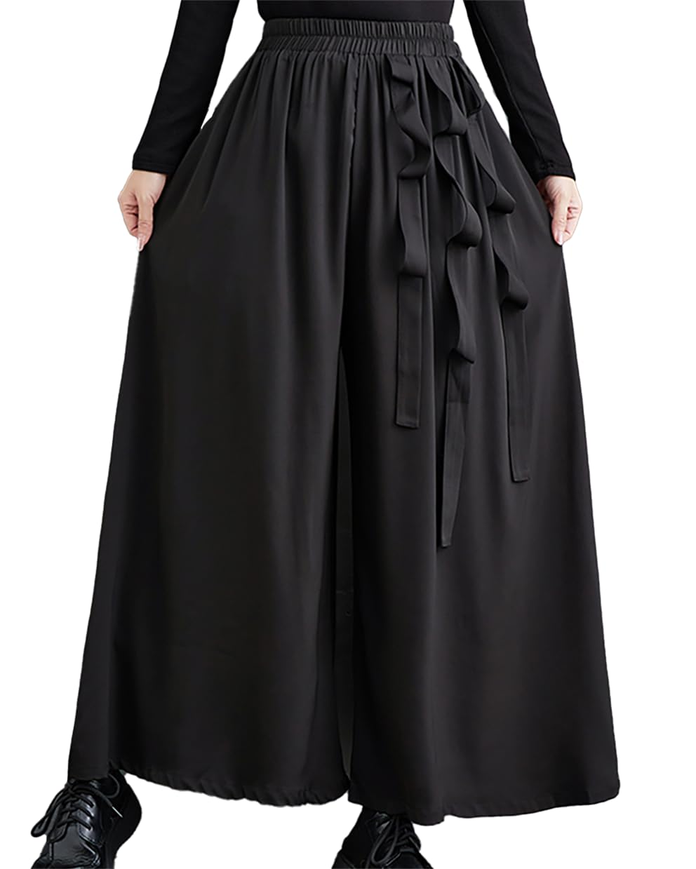 ellazhu Womens Cropped Pants Loose Elastic Wide Leg High Waist Sweatpants Side Pockets GZ637 A