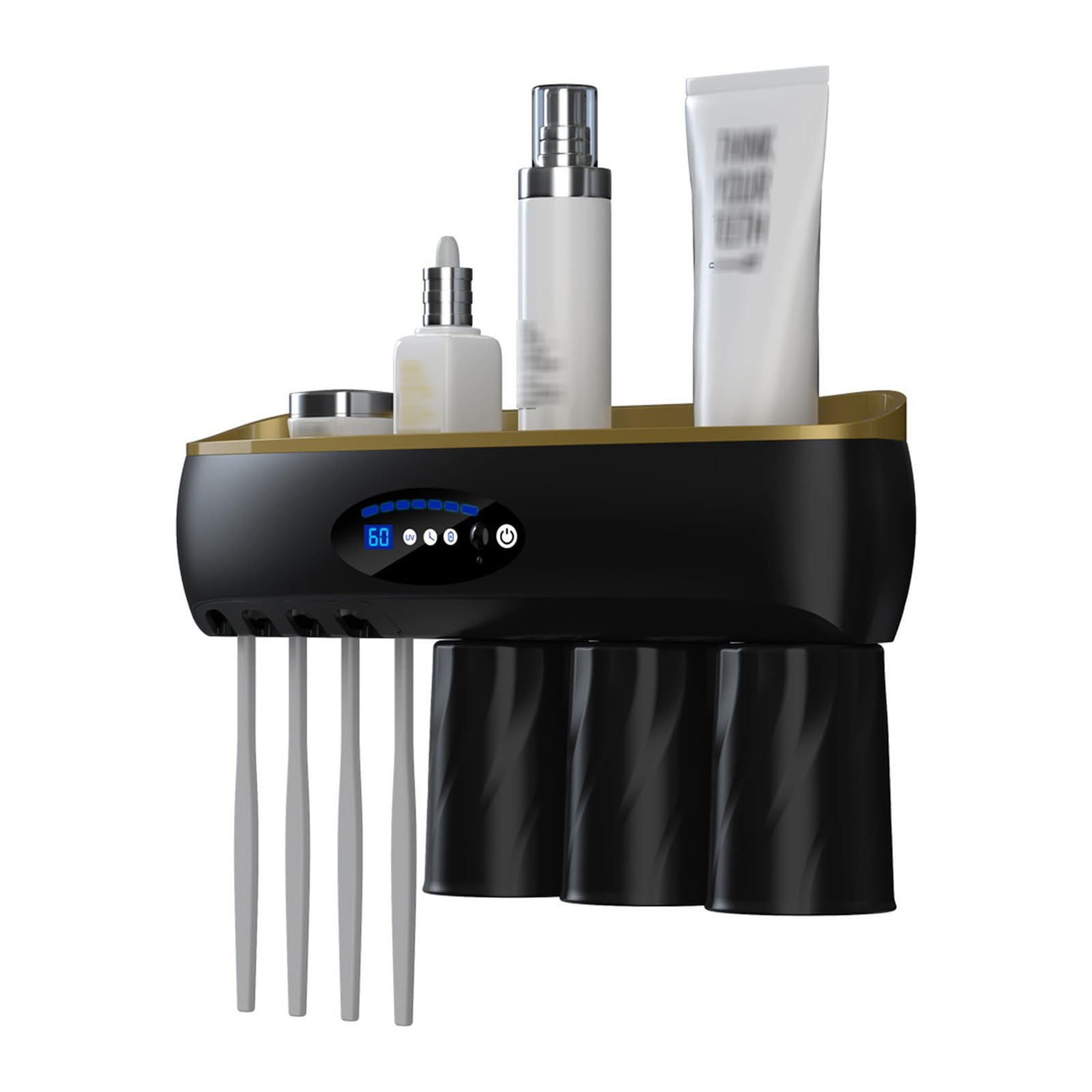 Soporte inteligente para cepillo de dientes, almacenamiento de secado UV, vaso magnético para enjuague bucal, soportes para cepillo de dientes para baño, estilo ligero de lujo,Black