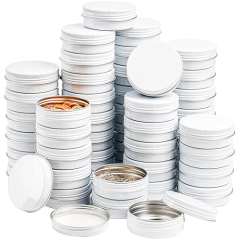 Foraineam 48 Pack 2 oz White Lip Balm Tin Cans - Aluminum Round Cosmetic Sample Containers with Screw Lid - Metal Empty Tins Storage Travel Tin Jars Cover
