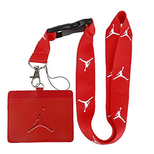 Jordan Red Faux Leather Business ID Badge Card Holder with Keychain Lanyard