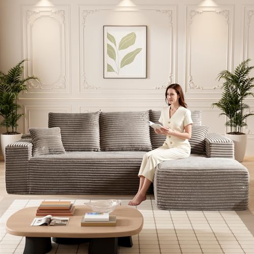 Image of 108 inch Boneless Couches for Living Room, L Shaped Comfy Cloud Modular Sectional Memory Foam Deep Seat Boneless Couch, No Assembly Required Boneless Sofa for Living Room with Right Facing Chaise, Camel