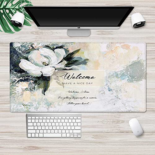 Tapis de Souris Gamer XXL 1000x500mm Aquarelle Fleurs Blanches en Caoutchouc
