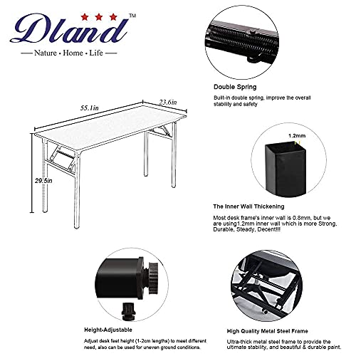 Dlandhome 55 Inches Folding Table Computer Desk Portable Table Activity Table Conference Table Home Office Desk, Fully Assembled Teak Dnd-Nd5-140Tb #TOP1