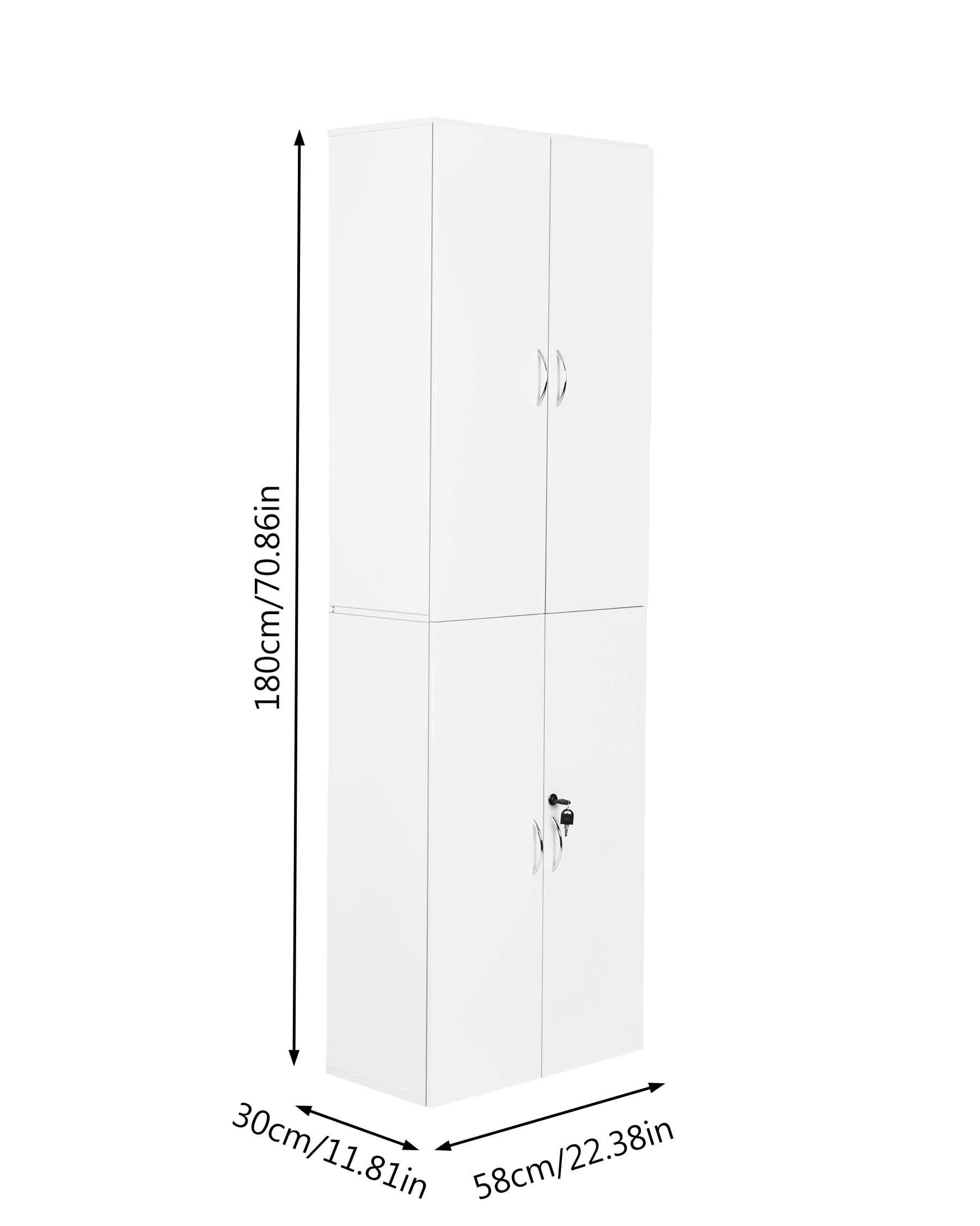 Armoire à documents verrouillable Placard de bureau blanc avec portes 58x30x180 cm Placard multi-usages Armoire haute Armoire de stockage en bois étroite Placard pour bureau Couloir Placard