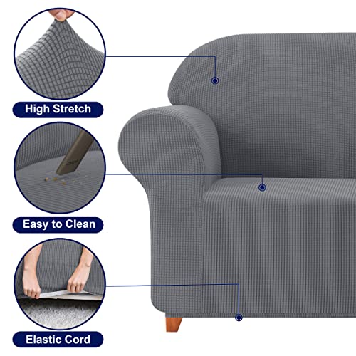 Subrtex Stretch Sofa Cover Set 1 Piece Sofa Slipcover With A Gift Cushion Cover For 2 Cushion Couch Loveseat(Light Gray,Loveseat) #TOP2