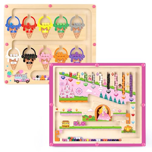 Presentes para meninas brinquedos 2 em 1 Montessori cor magnética e número labirinto para 3 4 5 anos de idade meninos meninas cor classificação para meninos pequenos motor fina madeira quebra-cabeças