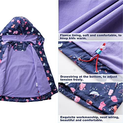 Image of Girls Rain Jackets Waterproof Lightweight Hooded Cotton Kids Outdoor Raincoats Breathable Windbreakers 10-11 Years