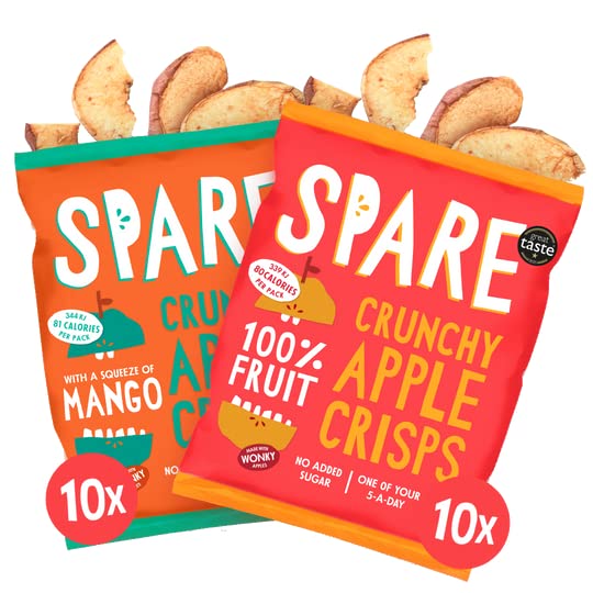 Spare Snacks Assorted Crunchy Apple Crisps (20 x22g Value Pack) 100% Whole Fruit. Healthy, Low Calorie, Fat Free Snacks. (Variety Box)