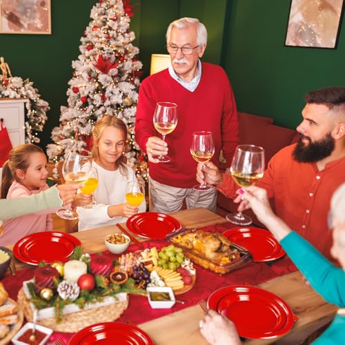 Red Plastic Plates,Christmas Disposable Plates Set,Disposable Plastic Dinnerware for Christmas Wedding Birthday,Serve 25 Guests – Image 8