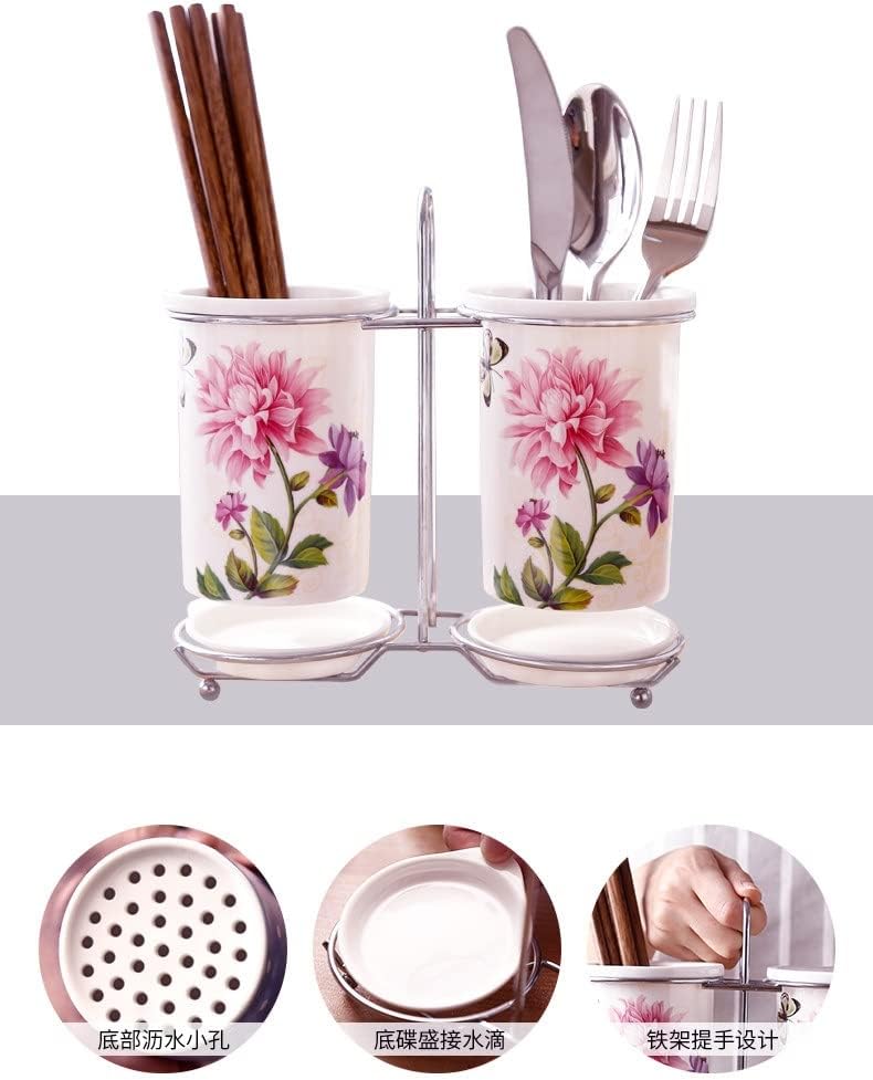 Ceramic Chopsticks Storage Rack Barrel Tableware Draining Organizer Box Kitchen Accessories