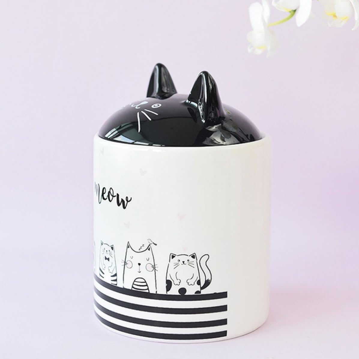 Abaodam Barattolo in Ceramica Bianco a Forma di Gatto Coperchio Ermetico per Conservare Spezie e Cereali, Resistente e Decorativo per Cucina e Soggiorno