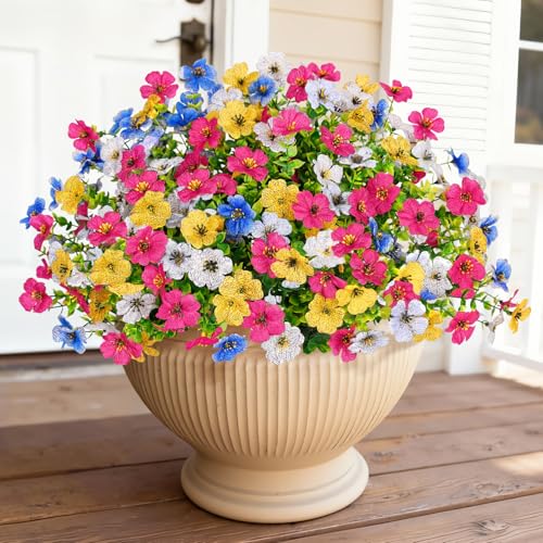Image of Bassion 16 Bundles Artificial Flowers for Outdoors Fake Flowers, Colorful