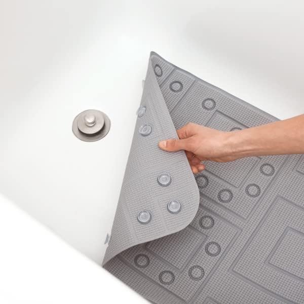 Gray PVC Safety Grip Bathtub Mat with Suction Cups, 17 x 36 Inches