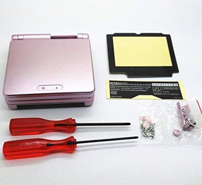 GBA SP ゲームボーイアドバンス SP 用交換用フルハウジングシェルケーススクリーンレンズネジ (ピンク)