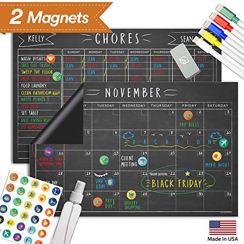 Magnetic Chalkboard Reward Chore Chart – Black Dry Erase Refrigerator Responsibility Incentive Chart