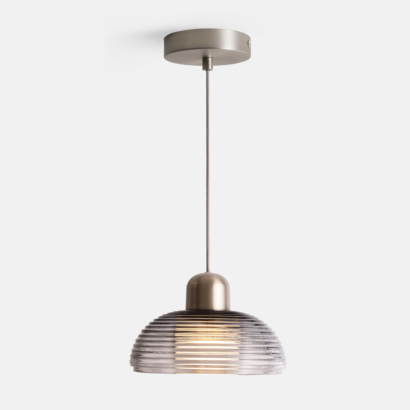 Photo 1 of lovuphoria Brushed Nickel Pendant Light for Kitchen Island, Water Ripple Clear Glass Shade, Dimmable LED 3000K 7W, Hanging Pendant Lighting Fixture for Dining Room Hallway